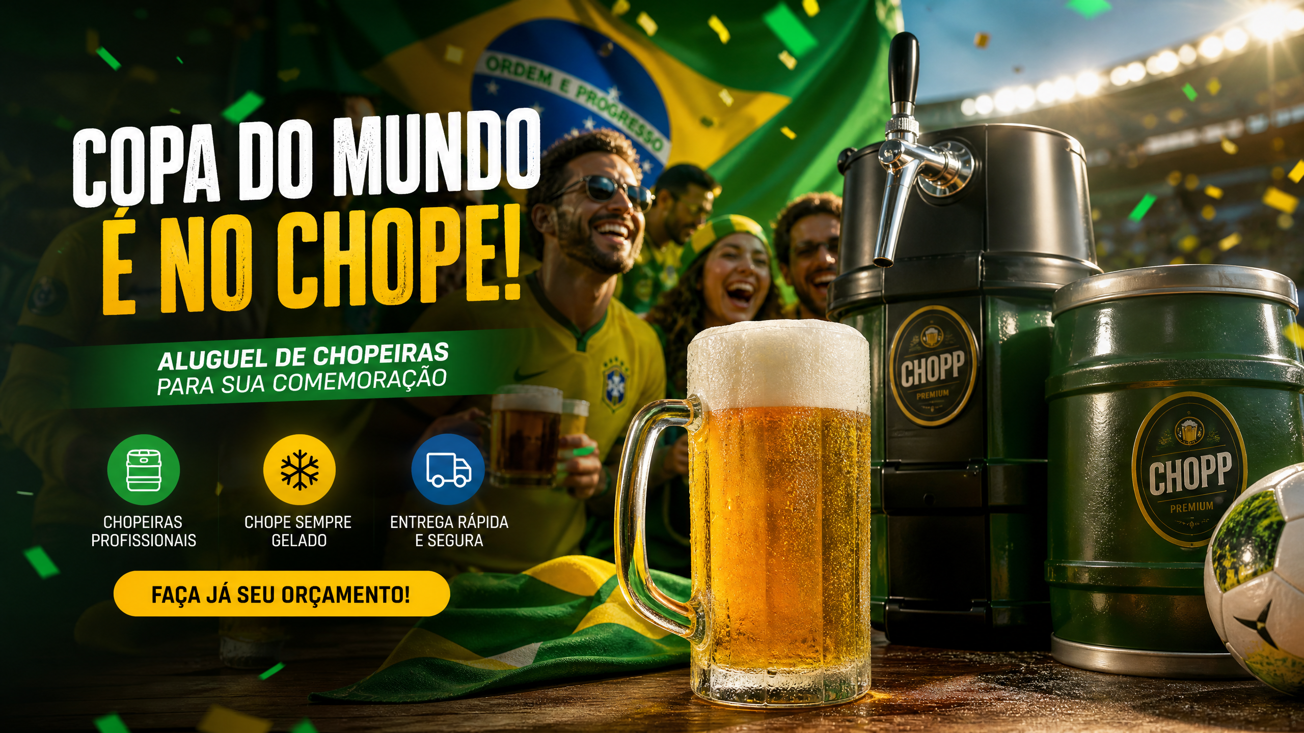 Chopp gelado com clima de futebol para torcer pelo Brasil